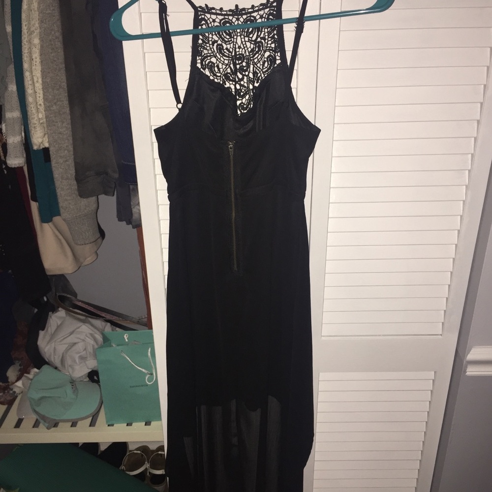 Black High-Low Dress w/ Embroidered High-Neck Top
